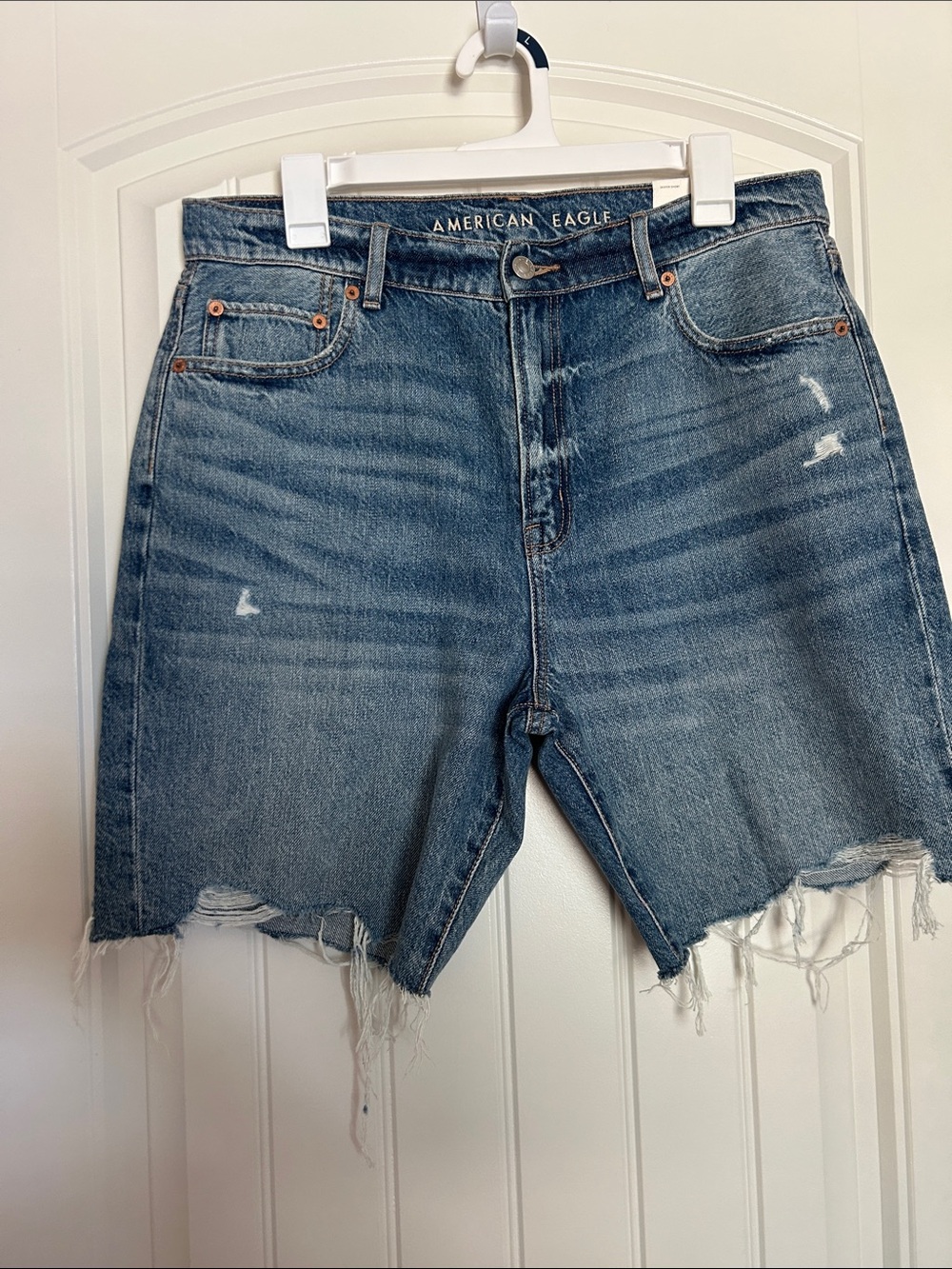 American Eagle Outfitters Distressed Mid-Blue Denim Cutoff Shorts